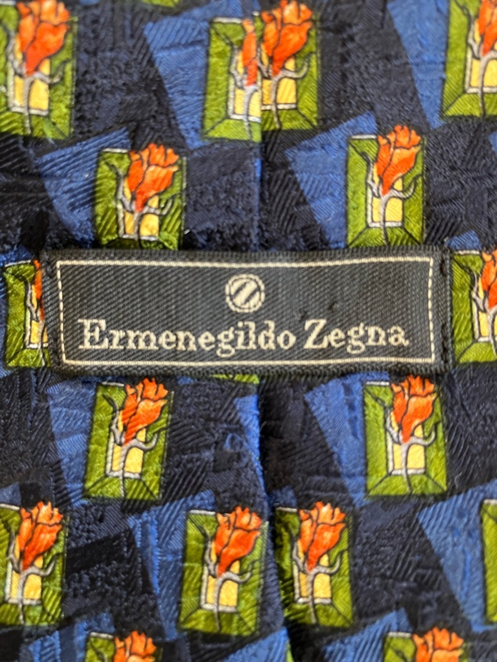 Ermenegildo Zegna vintage woven silk tie, made in Italy, rose theme, blue, green
